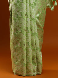 Sarha Floral Woven Design Zari Chanderi Saree in Light Green