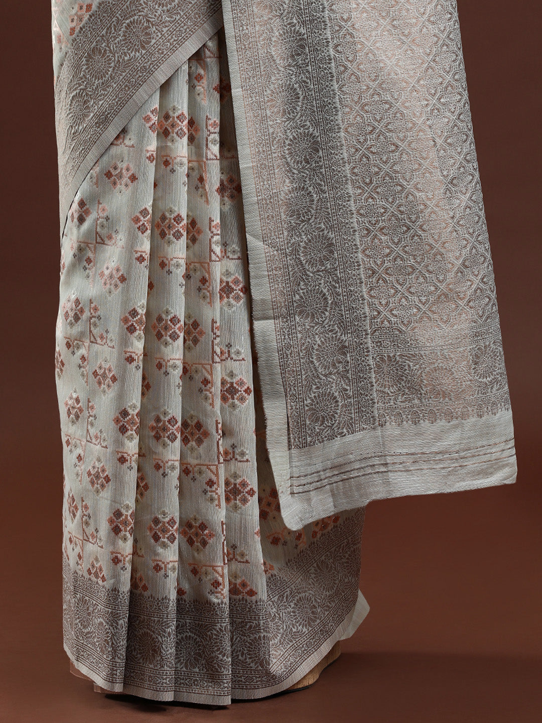 Woven Design Chanderi Cotton Saree in Light Grey