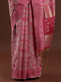Woven Design Floral Chanderi Cotton Saree in Pink