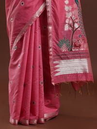 Woven Design Floral Muga Cotton Saree in Lavender