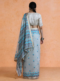 Aranya Cotton in Beige with Blue Motifs