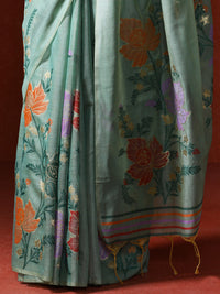 Floral Embellished Embroidered Chanderi Saree in green