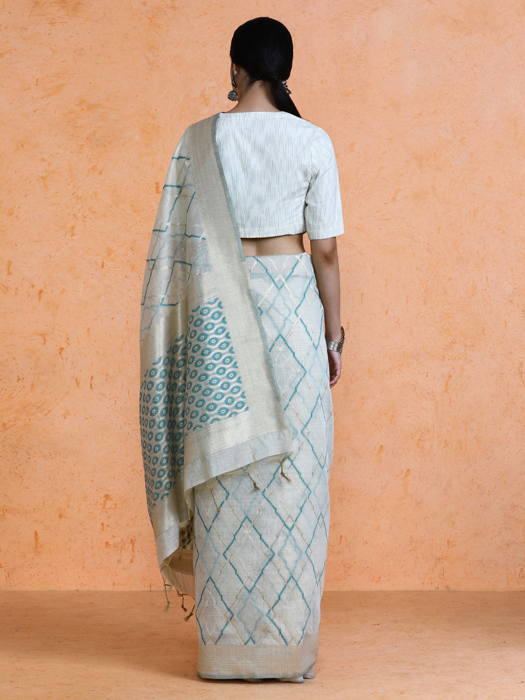 Devi Cotton in Beige with Blue Motifs