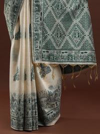 Woven Design Chanderi Cotton Saree with Green Motifs