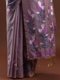 Woven Design Floral Muga Cotton Saree in Lavender