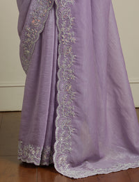 Embroidered Embellished Saree With Unstitched Blouse in Lavender