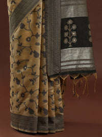 Woven Design Floral Chanderi Cotton Saree in Occur Yellow
