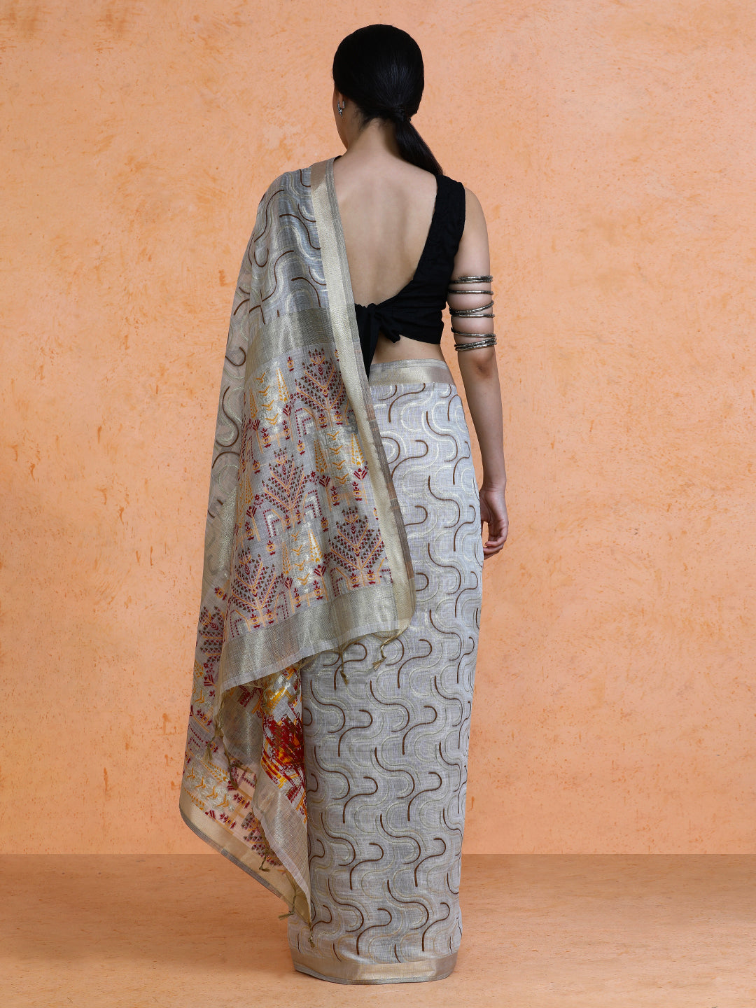 Zaika Cotton in Beige with Brown Motifs