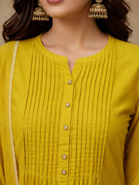 Embroidered Cotton Blend Keyhole Neck Kurta & Trousers With Dupatta