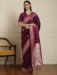 Ethnic Motif Woven Design Banarasi Saree in Purple