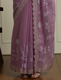 Ethnic Motifs Embroidered Saree in Purple