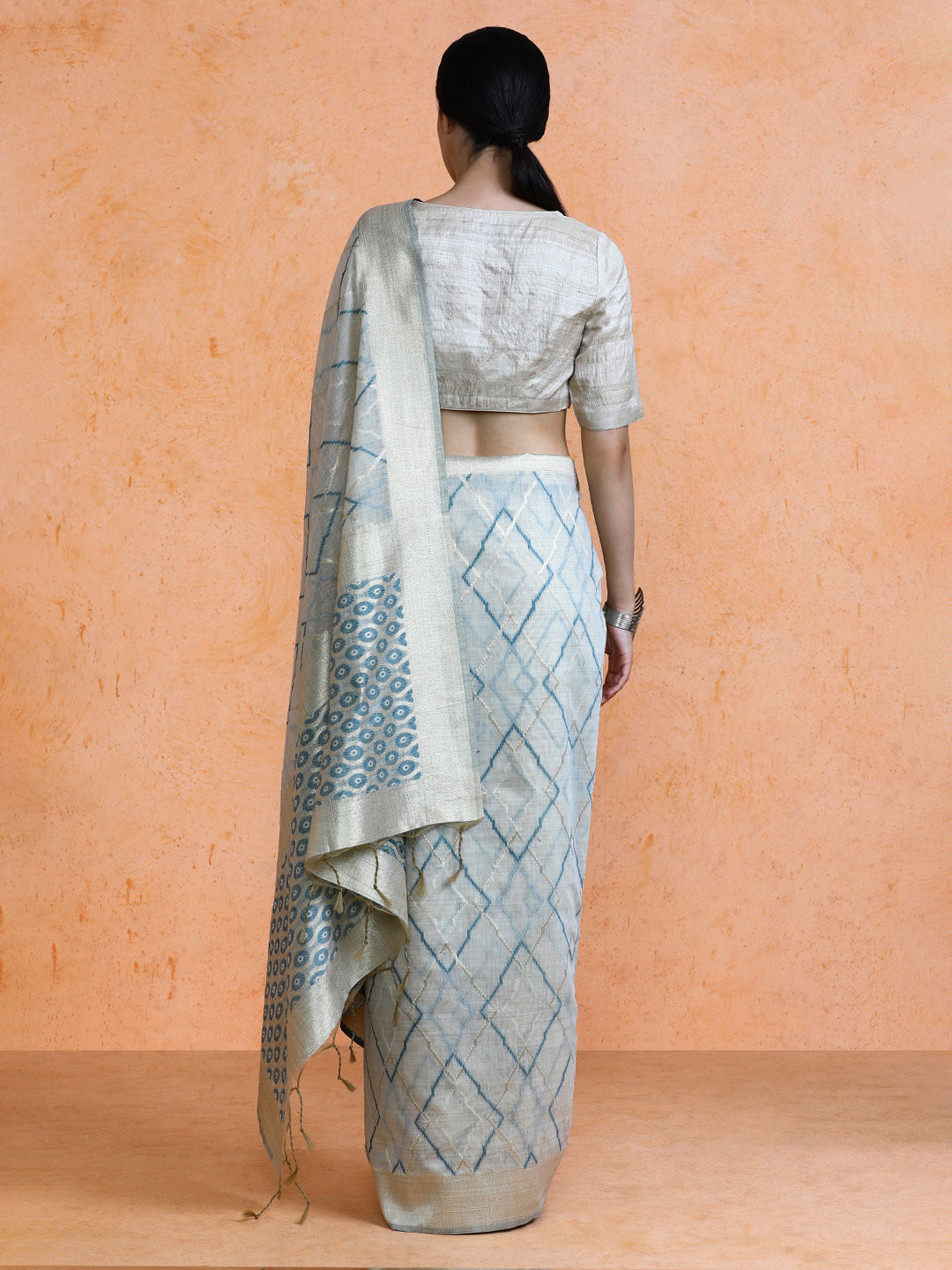 Devi Cotton in Beige with Light Blue Motifs