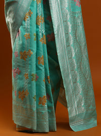 Sarha Ethnic Motifs Woven Design Zari Chanderi Saree in Sea Green