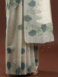 Woven Design Floral Muga Cotton Saree in Green Motifs