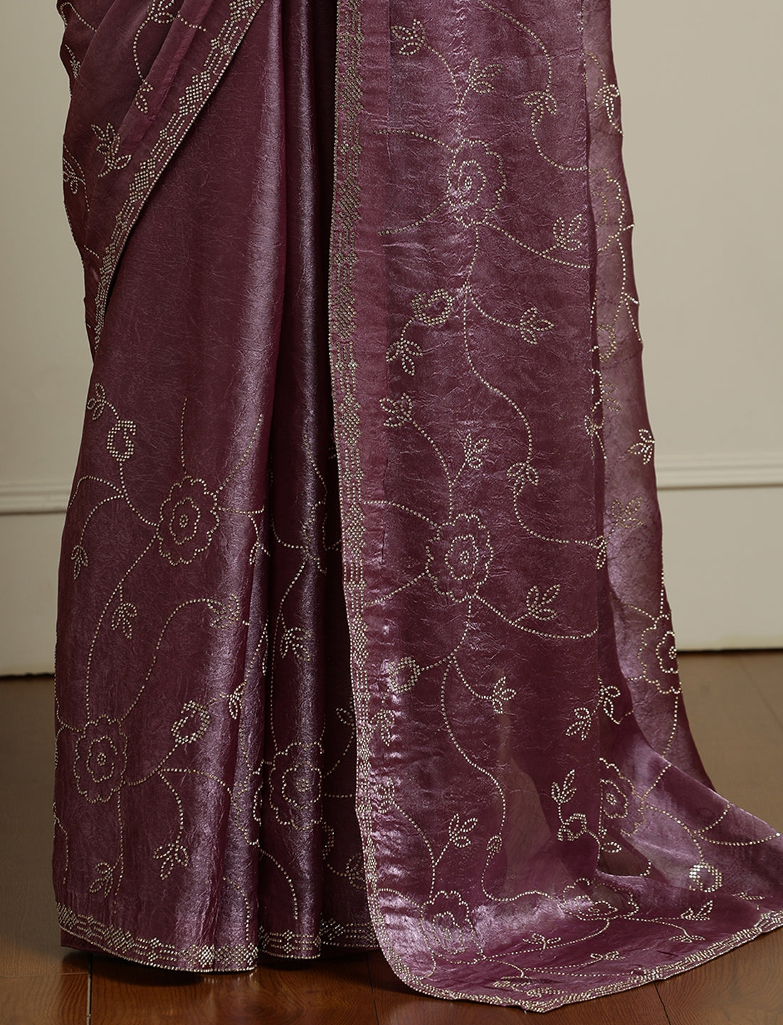 Embellished Saree With Unstitched Blouse in Pink