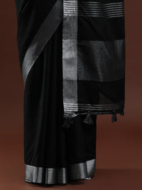 Woven Design Solid Bhagalpuri Linen Saree in Black