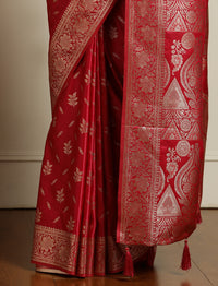 Ethnic Motif Woven Design Zari Banarasi Saree with Blouse Piece in Pink