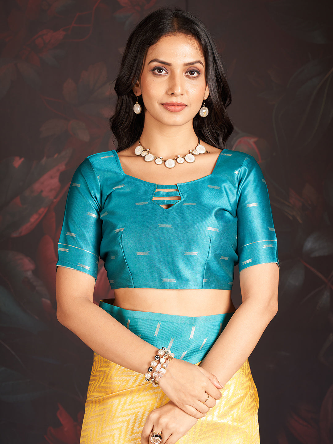 Vastra Silk In Sky Blue And Yellow