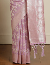 Ethnic Motifs Woven Design Muga Saree With Unstitched Blouse in Purple