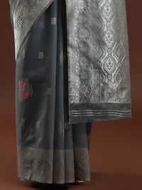 Woven Design Floral Chanderi Cotton Saree in Grey