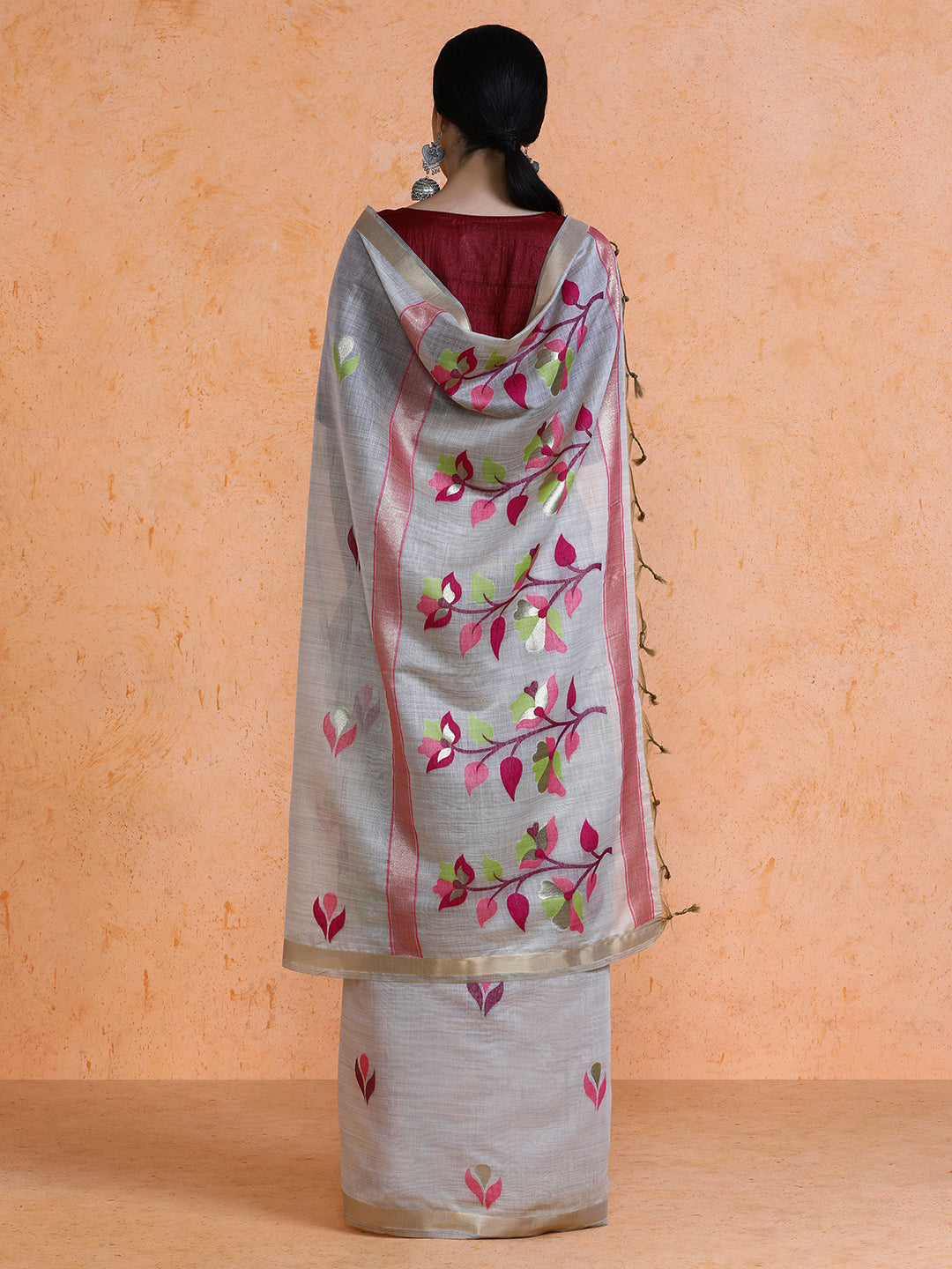 Rithika Cotton in Beige with Pink Motifs