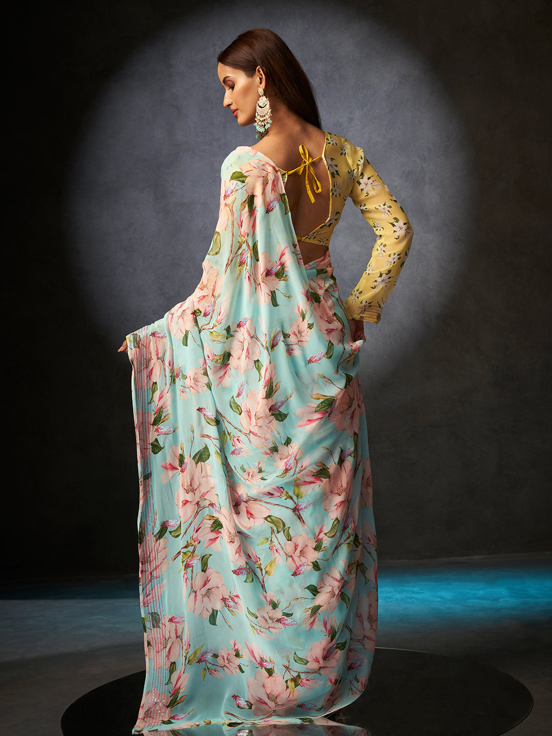 Basanti Bloom in Light Blue with Floral Motifs