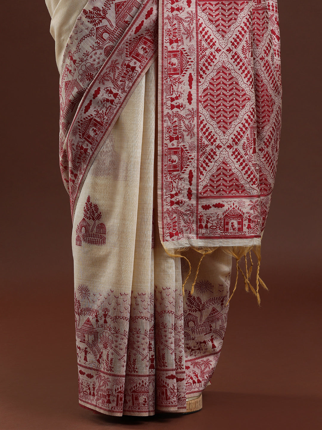 Woven Design Chanderi Cotton Saree with Red Motifs