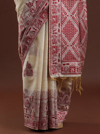 Woven Design Chanderi Cotton Saree with Red Motifs