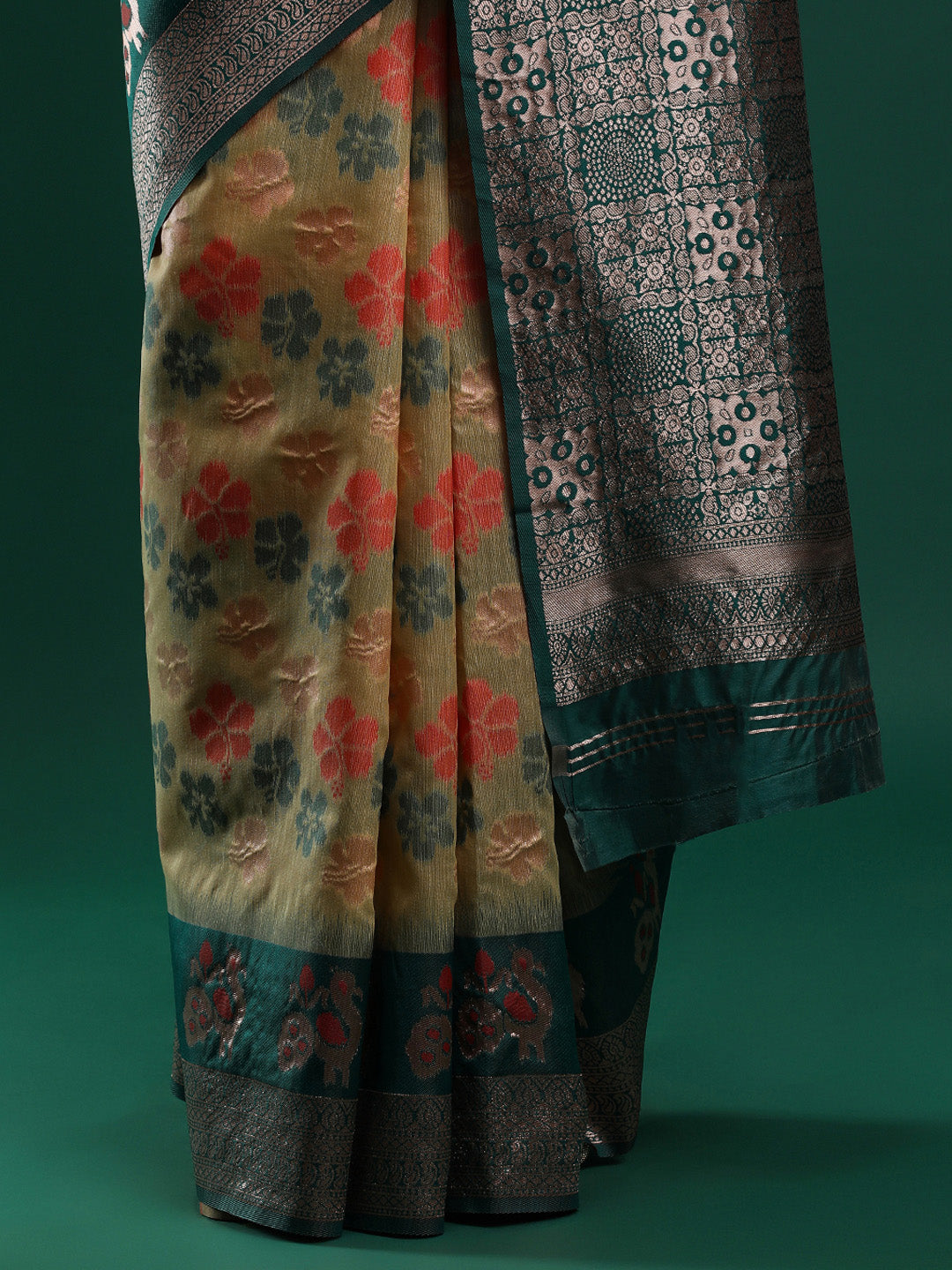 Woven Design Chanderi Cotton Saree in Dark Yellow