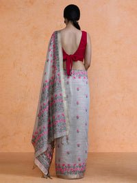 Aranya Cotton in Beige with Coral Pink Motifs