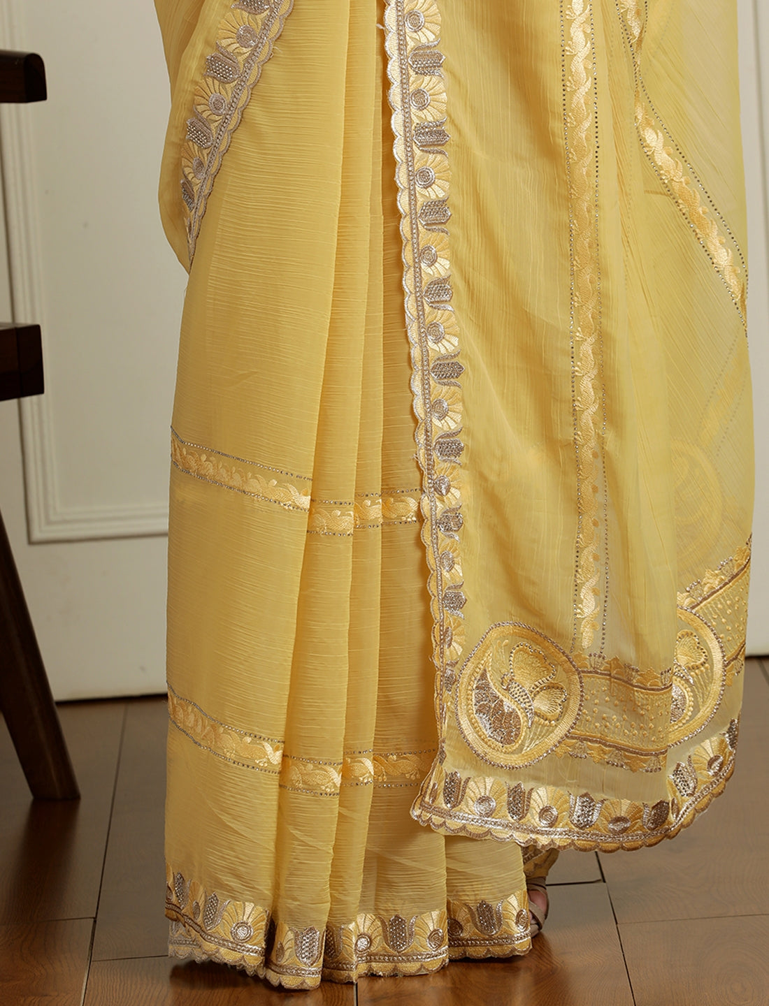 Zari Saree With Blouse in Yellow
