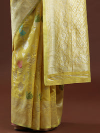 Woven Design Floral Chanderi Cotton Saree in Yellow