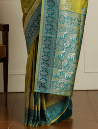 Woven Design Banarasi Saree With Unstitched Blouse in Light Green