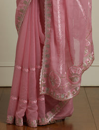 Solid Embroidered Zari Saree in Pink