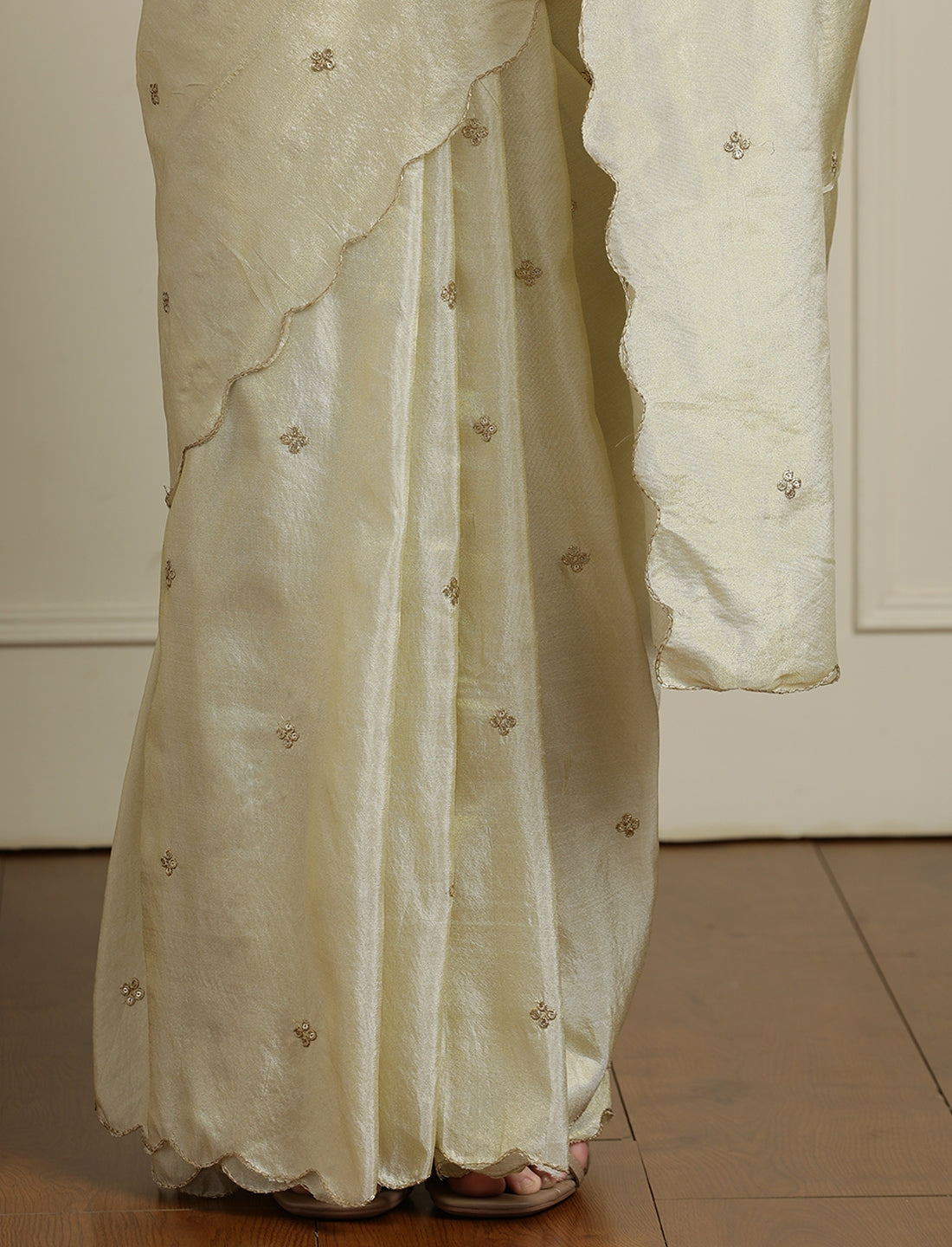 Embroidered Sequinned Georgette Saree in Cream