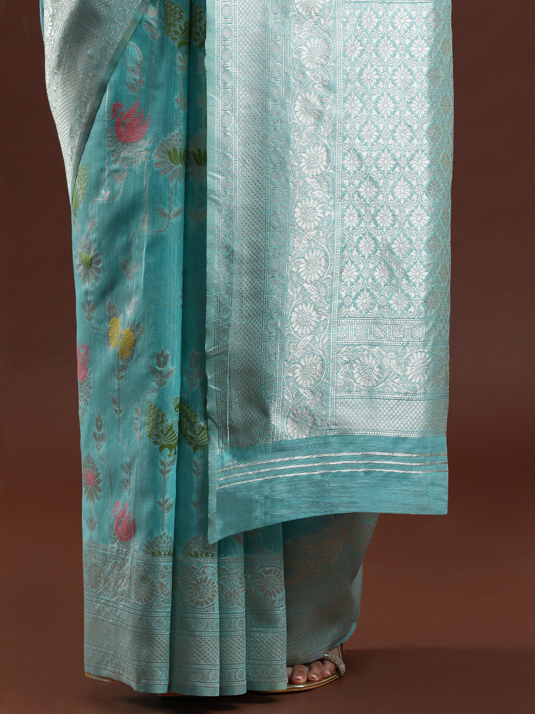 Woven Design Floral Chanderi Cotton Saree in Blue