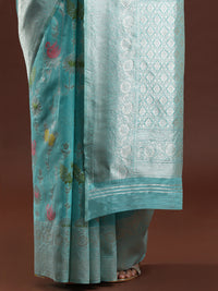 Woven Design Floral Chanderi Cotton Saree in Blue