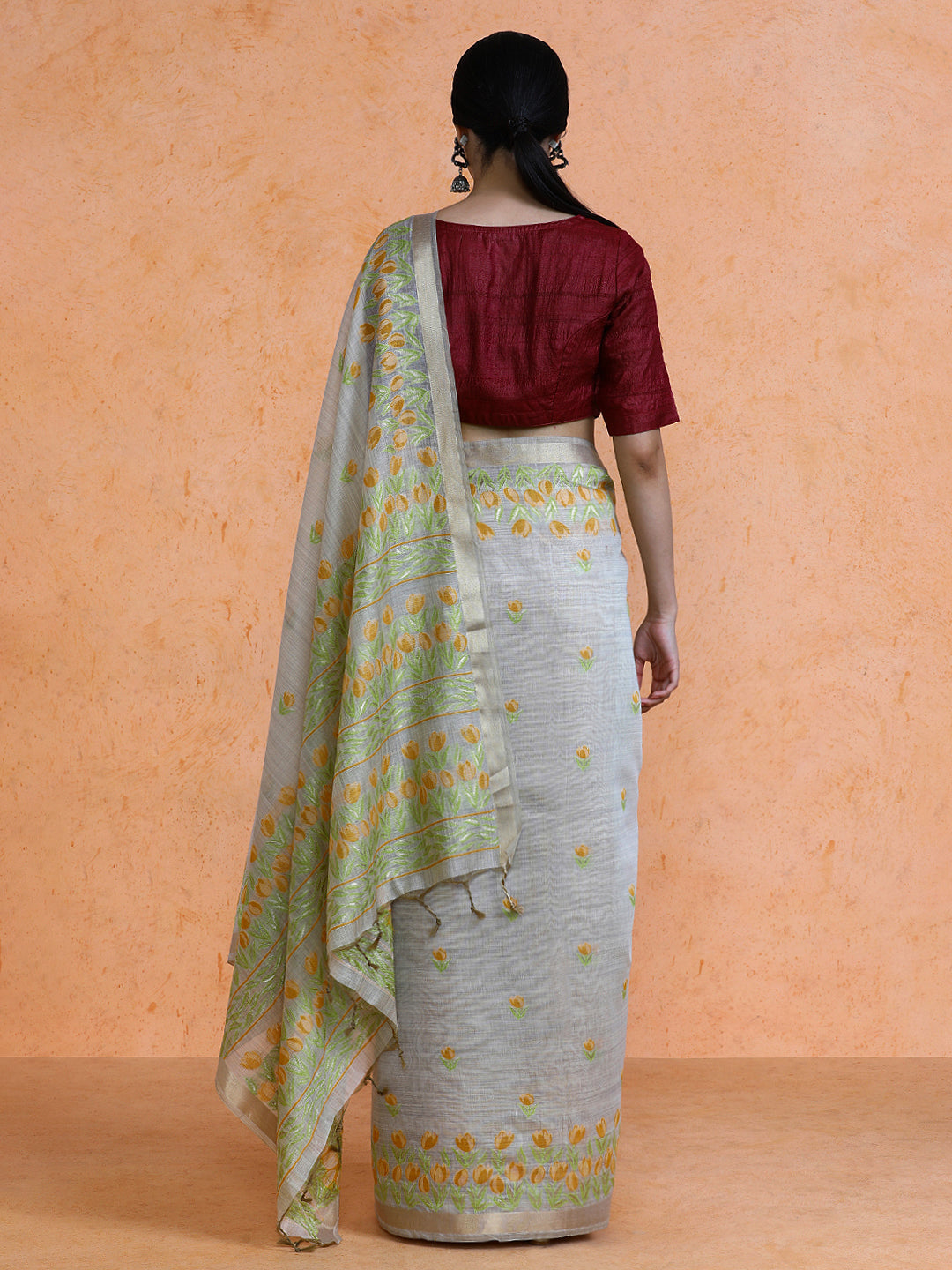 Aranya Cotton in Beige with Yellow Motifs