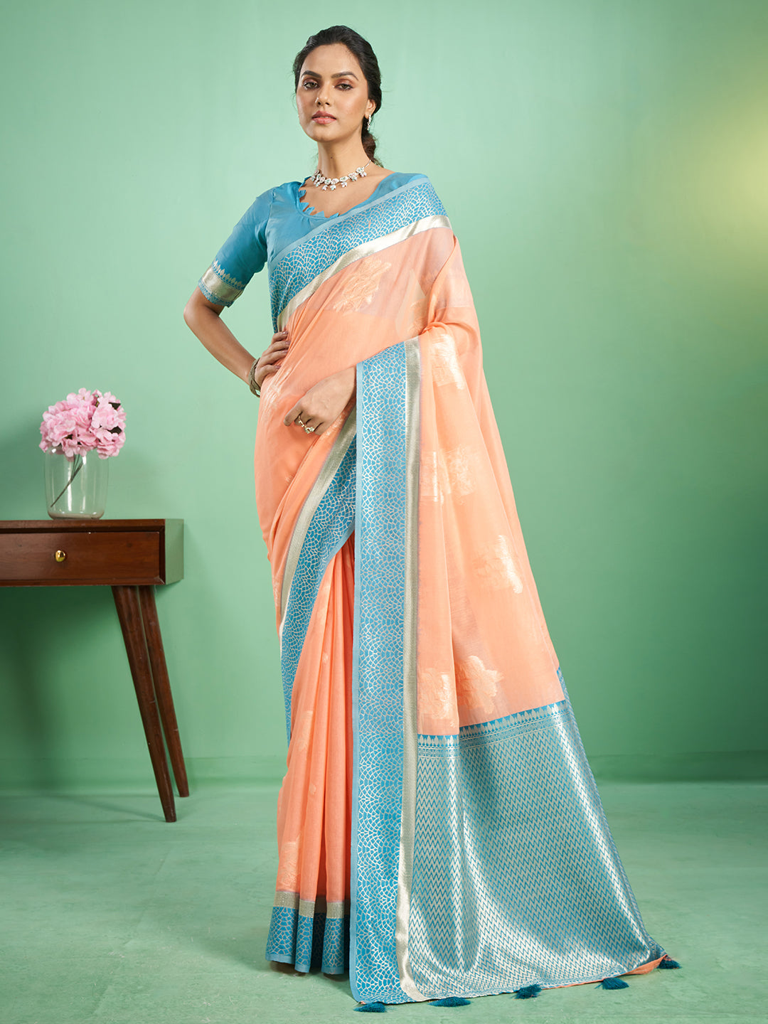 Rohini Cotton In Peach & Sky Blue