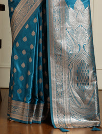 Ethnic Motifs Woven Design Zari Banarasi Saree With Blouse Piece in Blue