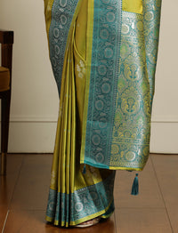 Ethnic Motifs Zari Banarasi Saree in Light Green