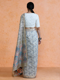 Zaika Cotton in Beige with Blue Motifs