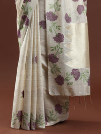 Woven Design Floral Muga Cotton Saree with Purple Motifs