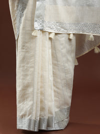 Woven Design Striped Bhagalpuri Saree in Cream