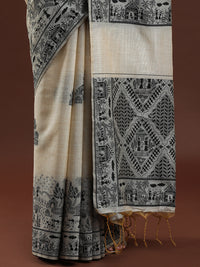 Woven Design Chanderi Cotton Saree with Black Motifs