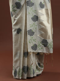 Woven Design Floral Muga Cotton Saree with Grey Motifs