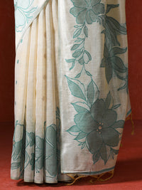 Floral Printed Chanderi Saree in green