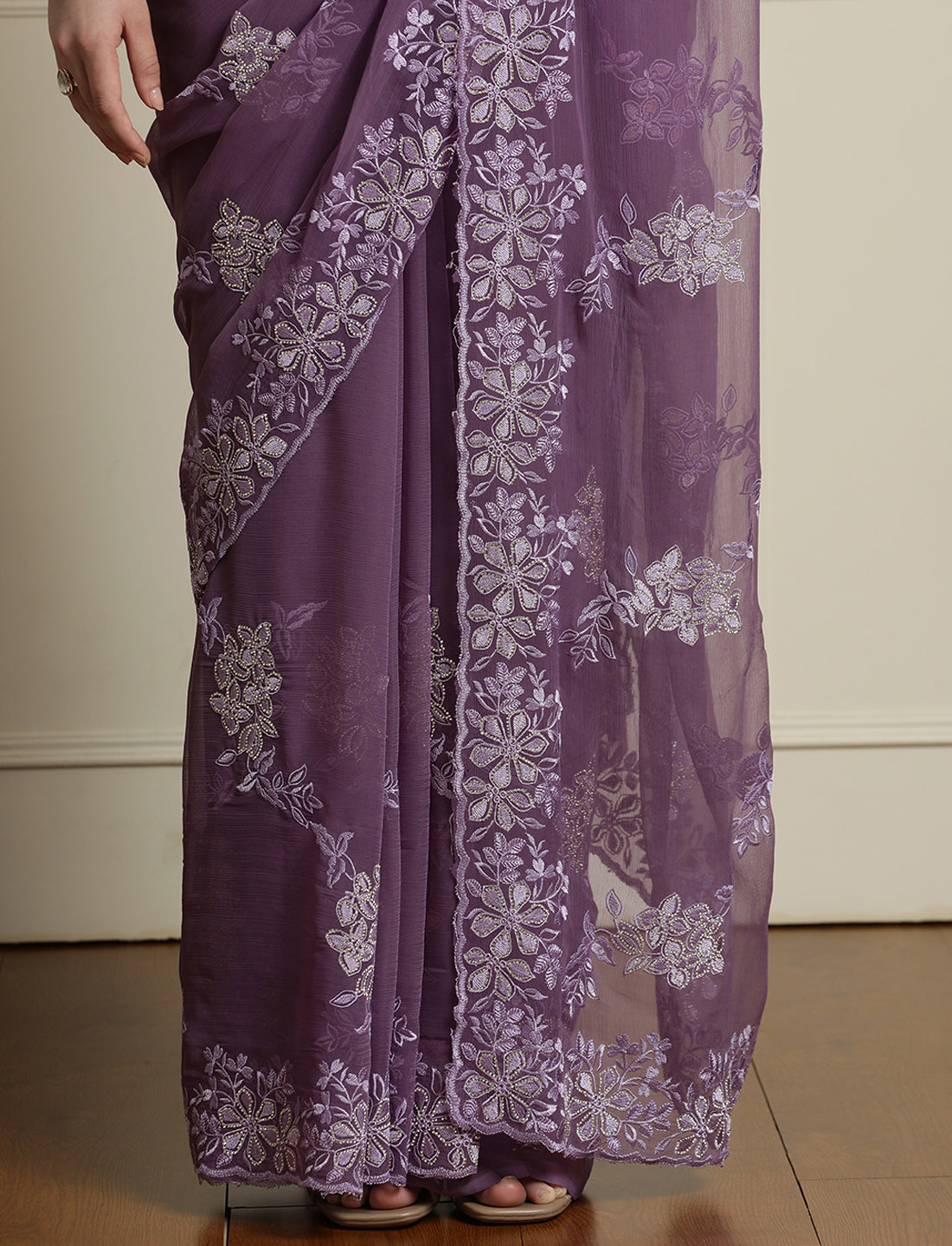 Embroidered Sarees With Unstitched Blouse in Purple