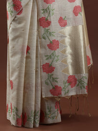 Woven Design Floral Muga Cotton Saree in Red Motifs