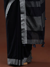 Woven Design Solid Bhagalpuri Linen Saree in Black